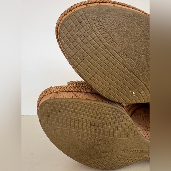 Stuart Weitzman Beige Raffia Cork Wedge Sandals, Size 10 - Picture 13 of 13